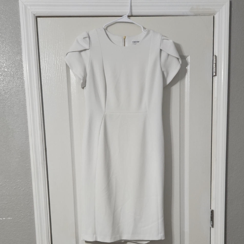 Calvin Klein White Midi Dress with Cap Sleeves